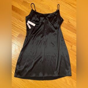 Victoria's Secret Black Satin Dress Lace Side Zipper Adjustable Straps